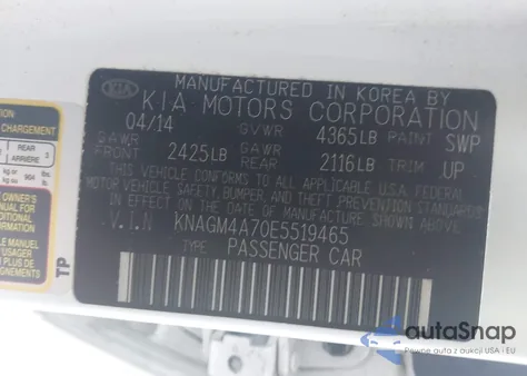 2014 Kia Optima Lx z USA, uszkodzony, nr VIN KNAGM4A70E5519465